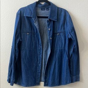 Westbound Indigo Cotton button down Shirt size large. EUC